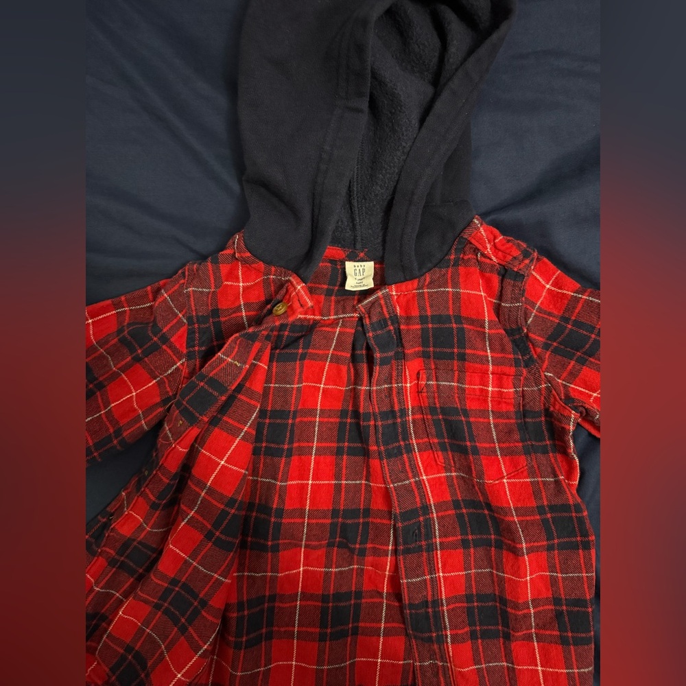 GAP Red and Black Plaid Shirt with Hood